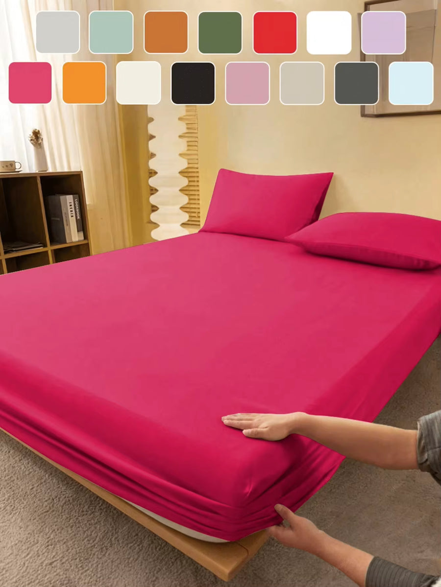 1pc Solid Rose Red Fitted Sheet, Mattress Protector, Mattress Cover, Fitted Sheet, Soft And Breathable, Suitable For All Bed Sizes - Twin, Full, Queen, King, Deep Pocket Up To 11.8 Inches, Dorm Bedding, Back To School